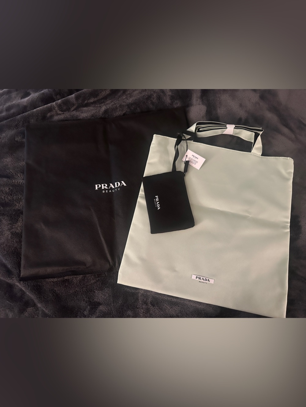 Prada Beauty Mint Green and Black Tote with Black Zip Pouch NWT